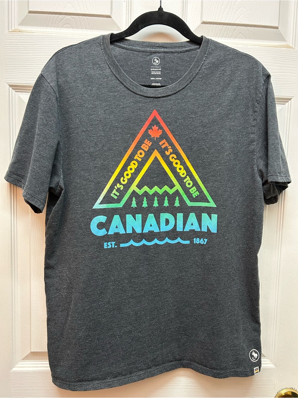 OOP Hudson Bay Company Canadian Graphic Tee with Rainbow Pride Triangle Logo